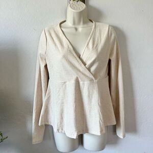 White Birch NWOT size S Cream faux wrap long sleeve v neck peplum pullover top